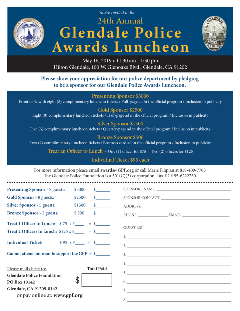 May 16, 2019 Glendale Police Foundation Awards Luncheon | Glendale ...